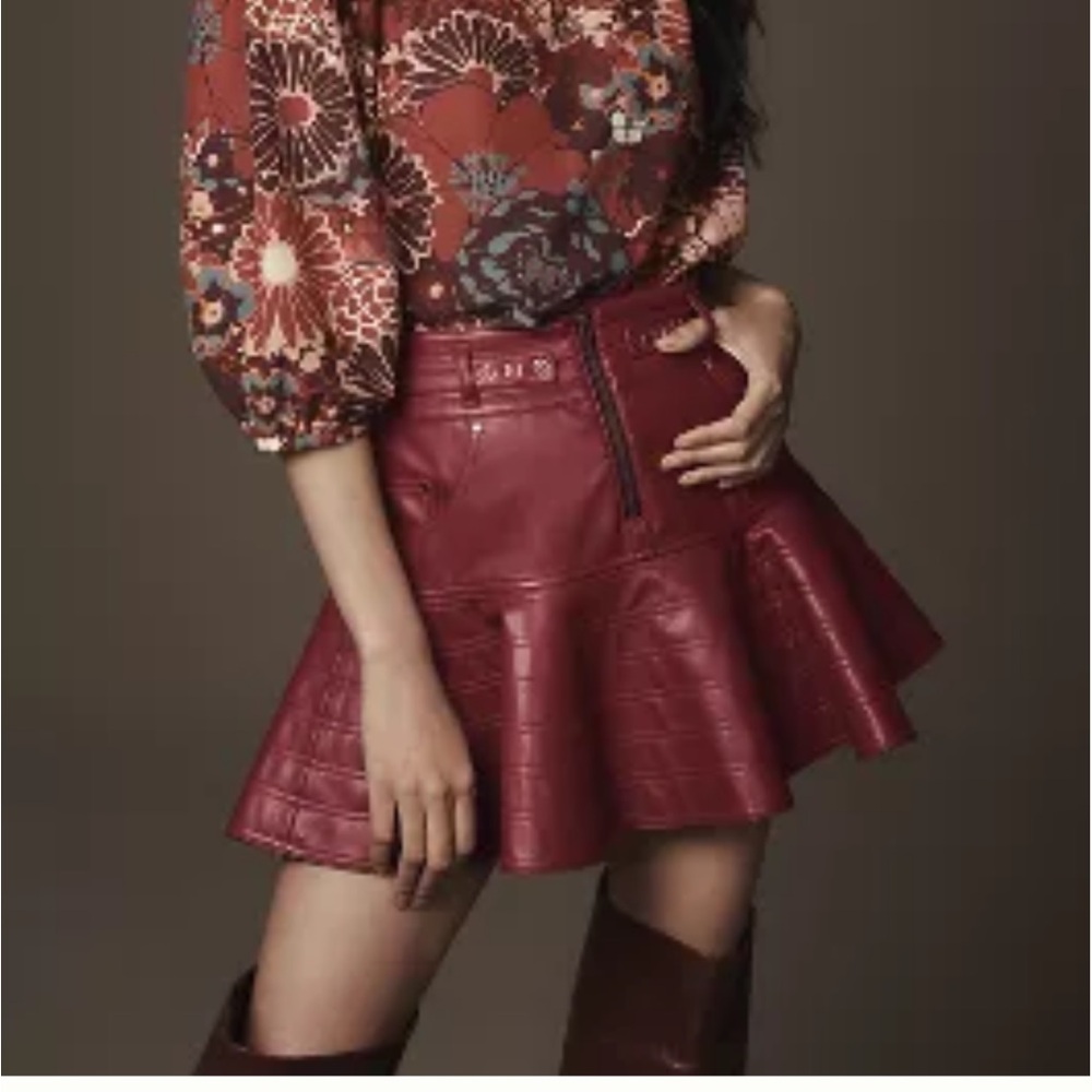 Anthropologie Pilcro Womens 12 Fit and Flare Faux Leather Mini Skirt NWT